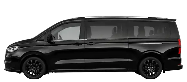 Black long wheelbase eight seater MPV, side view